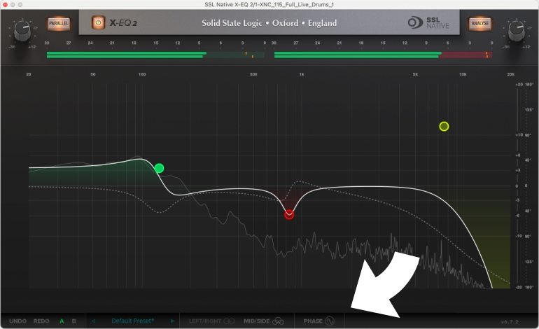 SSL Native X-EQ 2の位相シフト表示