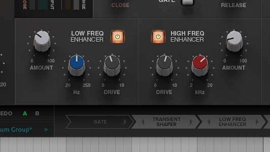 SSL Native DrumstripのLOW FREQ ENHANCERとHIGH FREQ ENHANCER