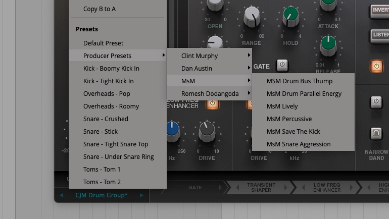 SSL Native Drumstripのプリセット