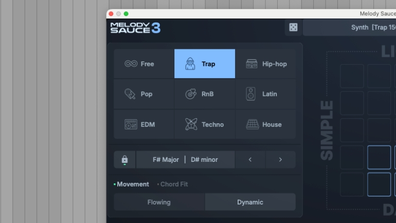 Melody Sauce 3でジャンルやキーとスケールを選択