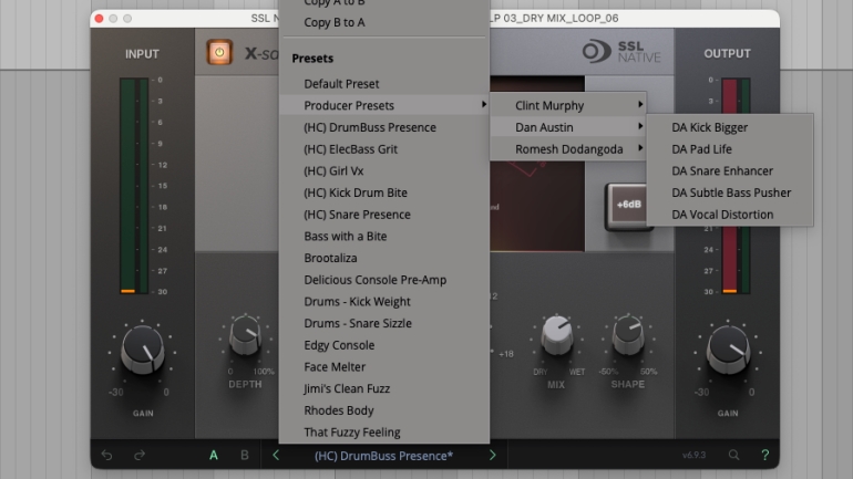SSL Native X-Saturatorのプリセット
